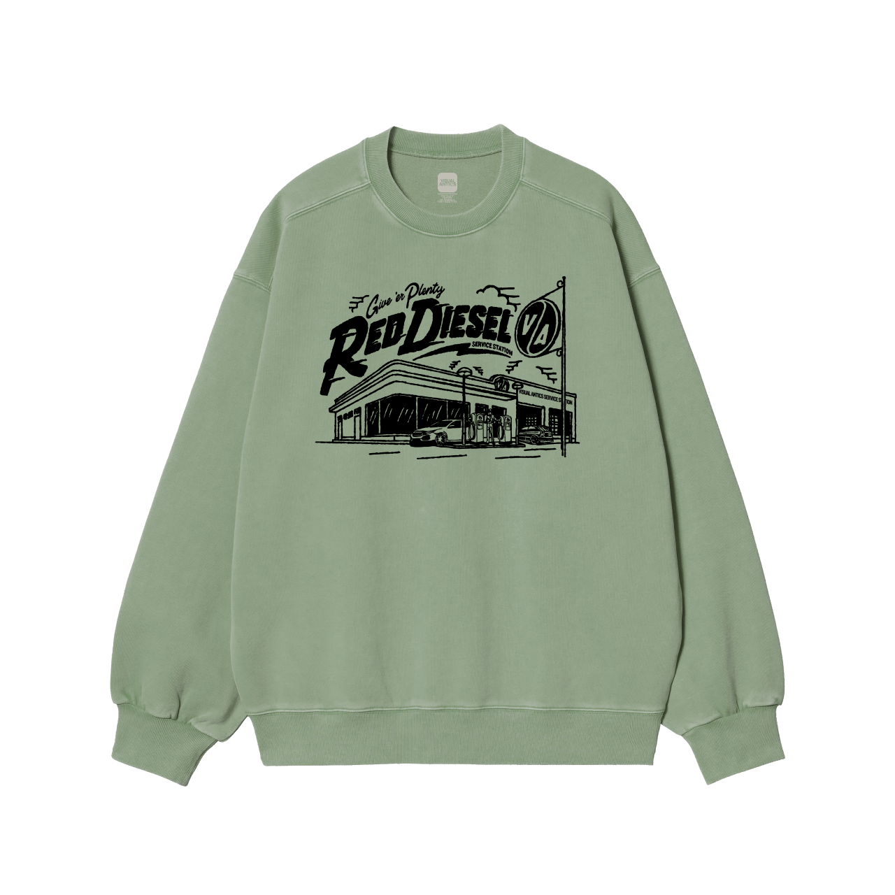 Red Diesel Stone Washed Sage Green Sweatshirt